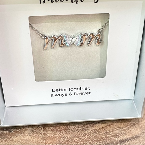 NWT Cubic zirconia silver butterfly earrings necklace and mom butterfly necklace - Picture 3 of 5